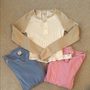 Urban Outfitters Cream, Blue, and Pink Long Sleeve Tee Bundle
